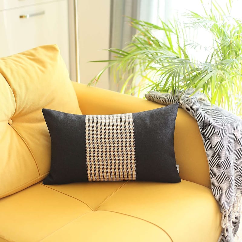 White and Black Houndstooth Lumbar Throw Pillow