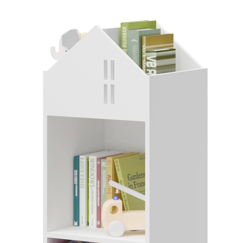 2-Tier Storage Display Kids Dollhouse Bookcase, Toddler Bookshelf with Collapsible Fabric Drawers for Bedroom or Playroom