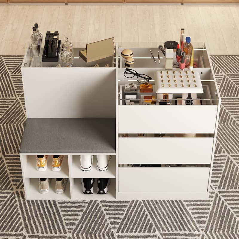 Storage Solution Glass Cosmetic Cabinet with Drawers Dresser Chest