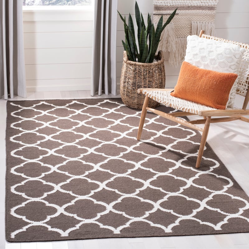 SAFAVIEH Handmade Flatweave Dhurries Potita Modern Moroccan Wool Rug - 8' x 10' - Brown/Ivory