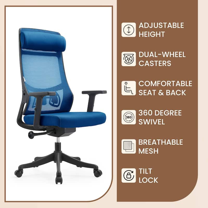 Dale Mesh Back Ergonomic Office Chair with Adjustable Height/Arms Cotton Padded Seat Tilt Swivel for Home Office or Conference