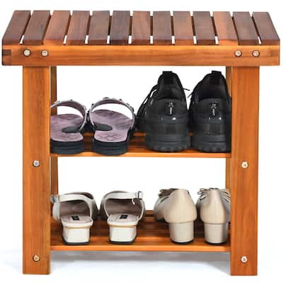 3 Tier Shoe Rack Freestanding Shoe Bench with Wood Frame