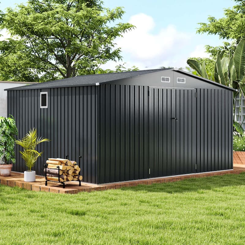 Costway 12 x 9.8 FT Outdoor Storage Shed All-Weather & Rustproof - See Details - Grey - See Details