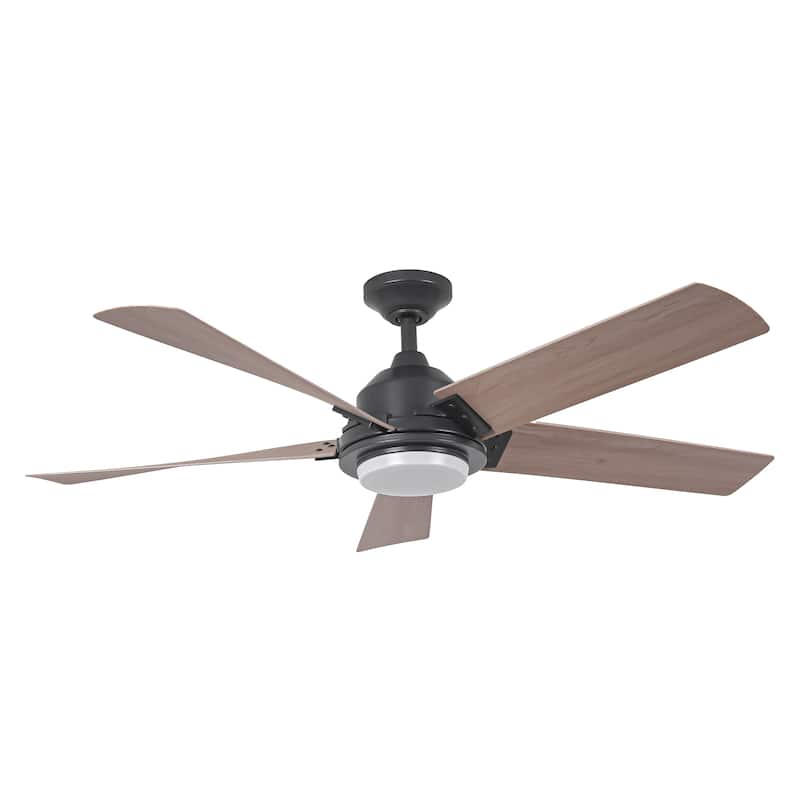 52" Modern Black Ceiling Fan with Dimmable LED Light and Remote