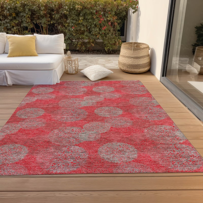 Machine Washable Indoor/ Outdoor Boho Sphere Chantille Rug - Red - 5' x 7'6"