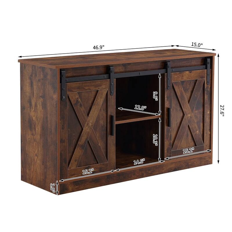 46.9" TV Stand with Two Sliding Barn Doors and 3-Layer Storage Space for Living Room