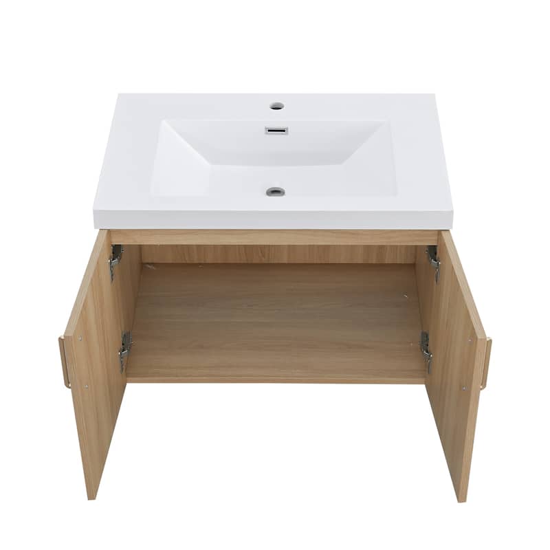 Prismella 24" 30" Wall-Mount Bathroom Vanity in Oak with Top
