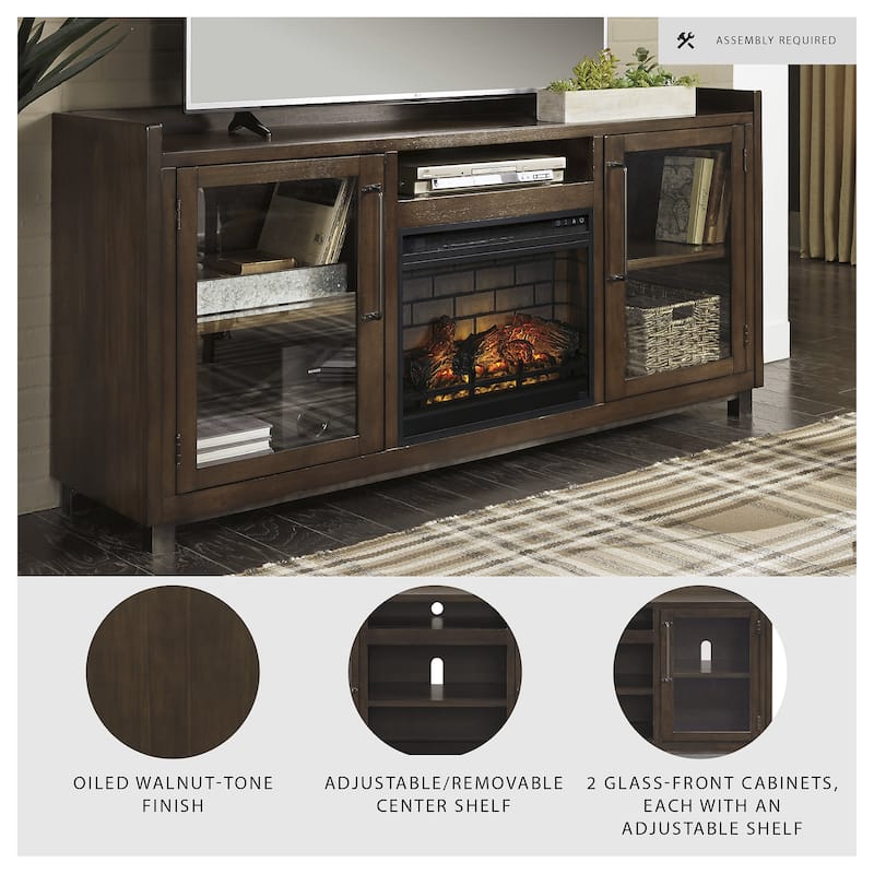 Signature Design by Ashley Starmore Brown 70" TV Stand for TVs up to 80" with Electric Fireplace - 70.25"W x 19.25"D x 35.25"H