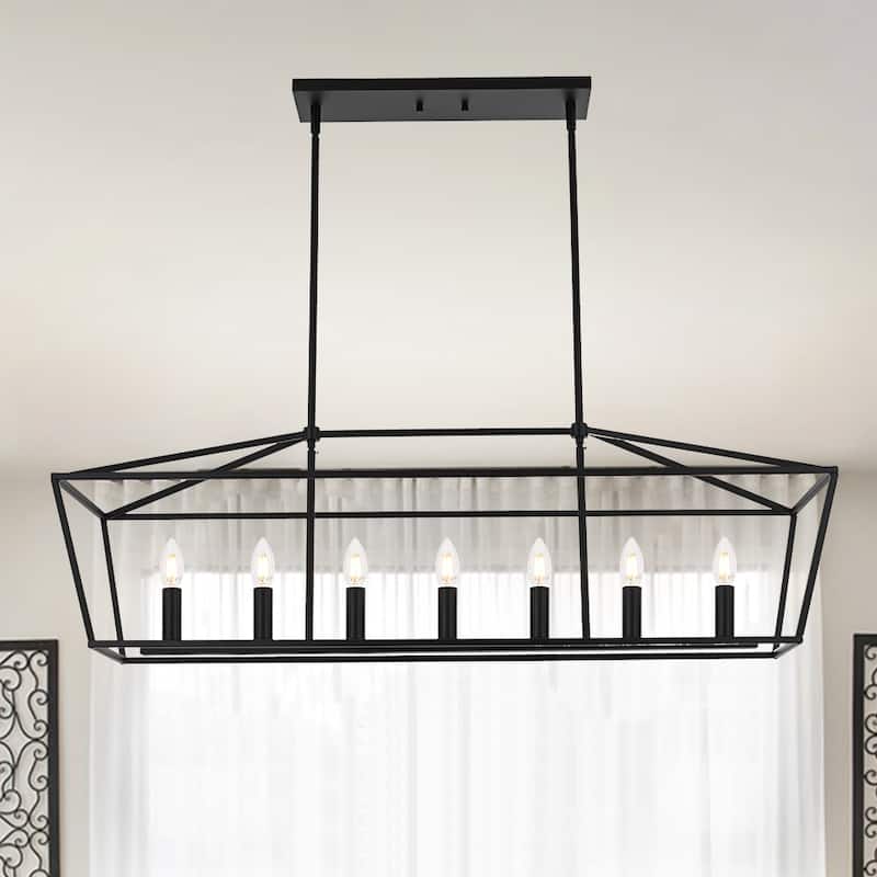 Modern Style Linear Island Pendant Light - 7lights - Black