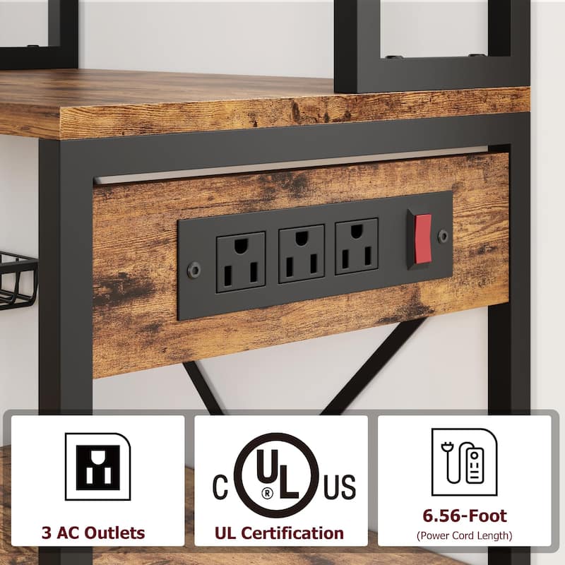 Bakers Rack with Power Outlet, Industrial Microwave Stand
