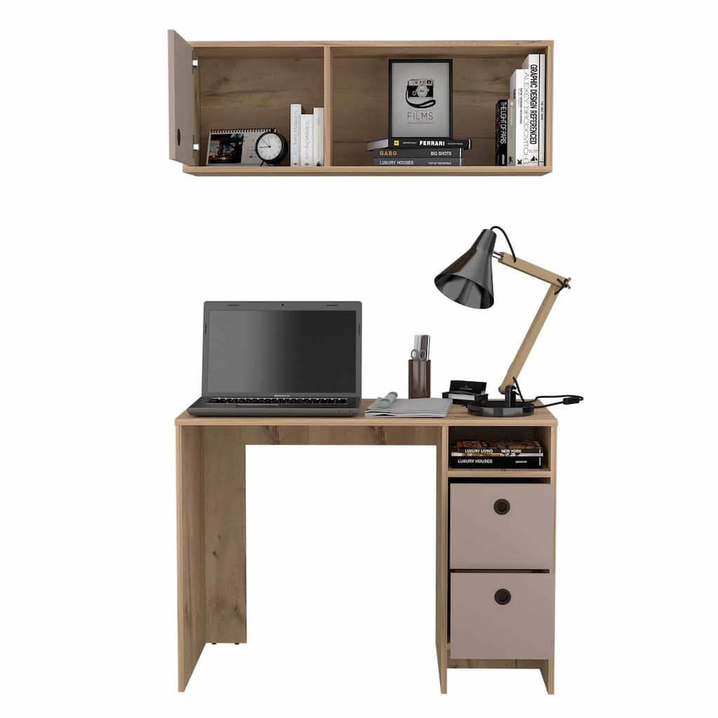 Lucknow Desk Set - Modern Office Writing Table with Storage & Wall Cabinet
