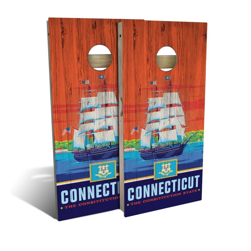 Connecticut State Pride Outdoor Cornhole Board Set - Backyard 2x4 - Include Case + Edge Lights