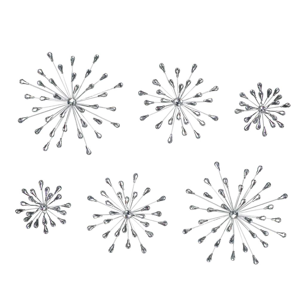 Set Of 6 Metal Silver Starburst Wall Sculptures - 12", 9", 6" Diameter