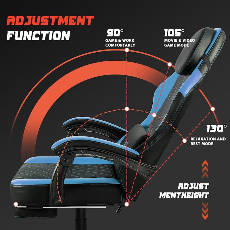 BOSSIN Ergonomic Gaming Chair – 400 lbs Support, PC/Racing Office Chair with Adjustable Swivel, Lumbar Vibration & Headrest