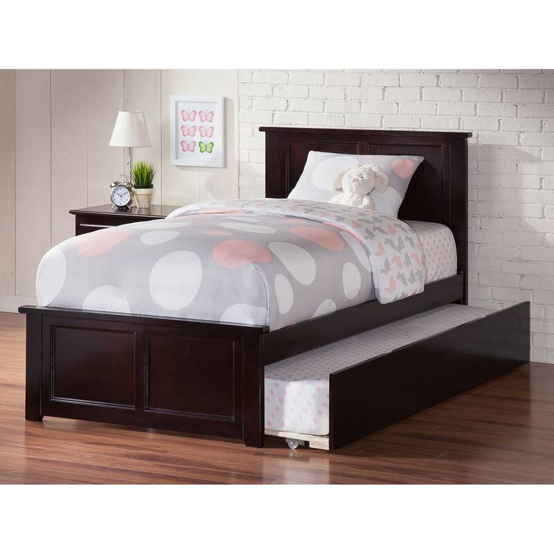 Full Platform Bed with Trundle - Twin Size Bed Frame - Modern Urban Style - Walnut Espresso Finish