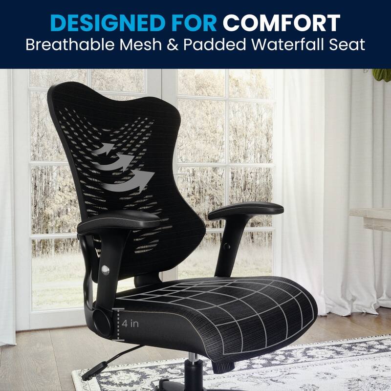 High-Back Mesh Swivel Office Chair with Padded Armrests