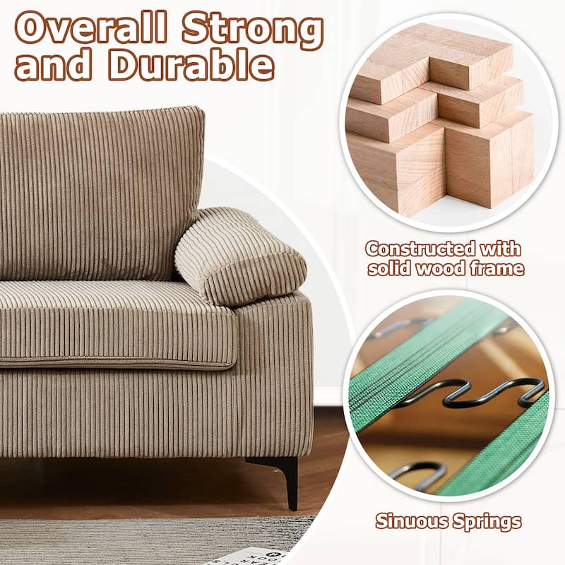 HOOOWOOO Living Room Wide Armrest Corduroy Fabric Chaise Reversible Sofa with Ottoman