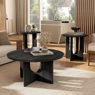 Furniture of America Zephyra Modern Wood 3-Piece Round Coffee Table Set