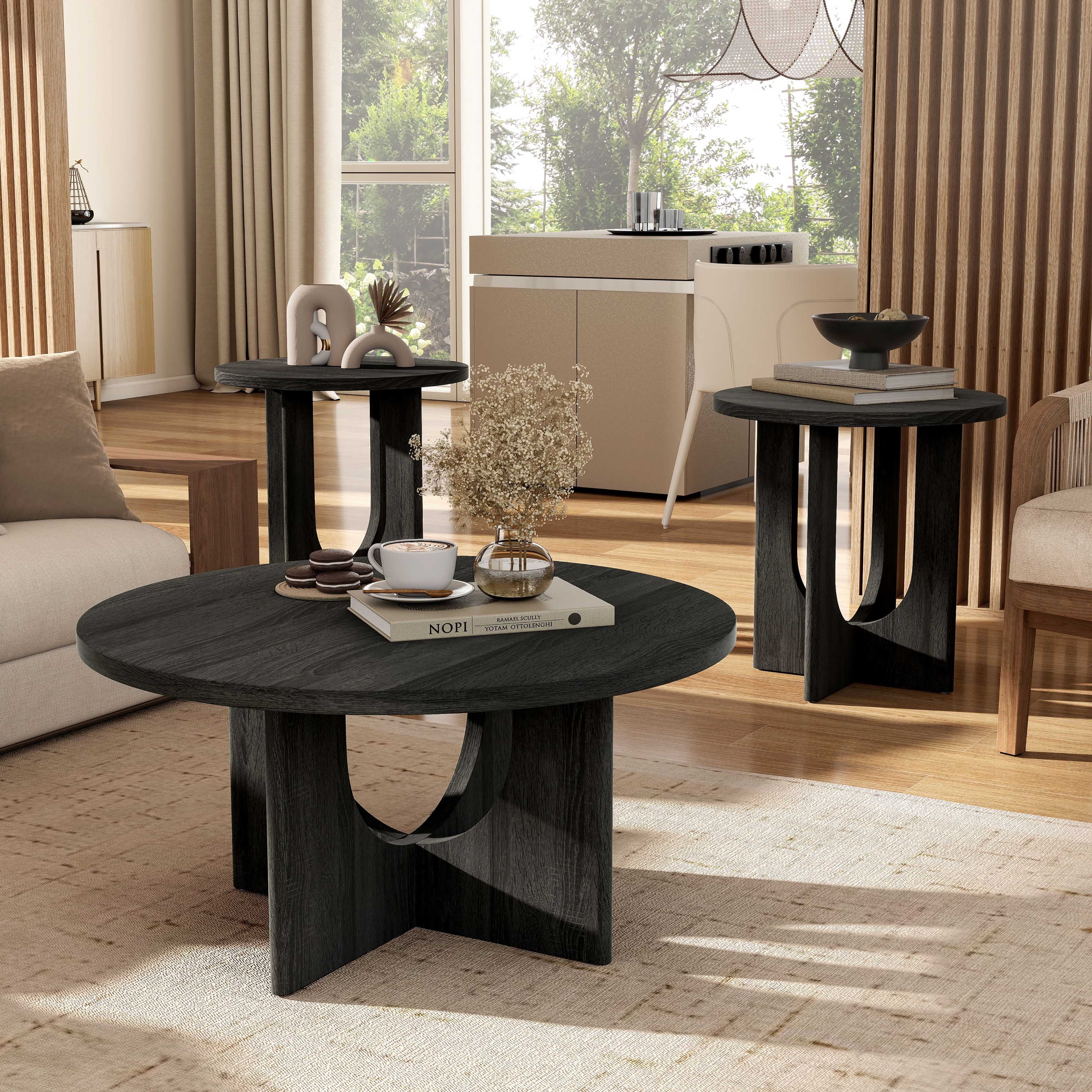 Furniture of America Zephyra Modern Wood 3-Piece Round Coffee Table Set