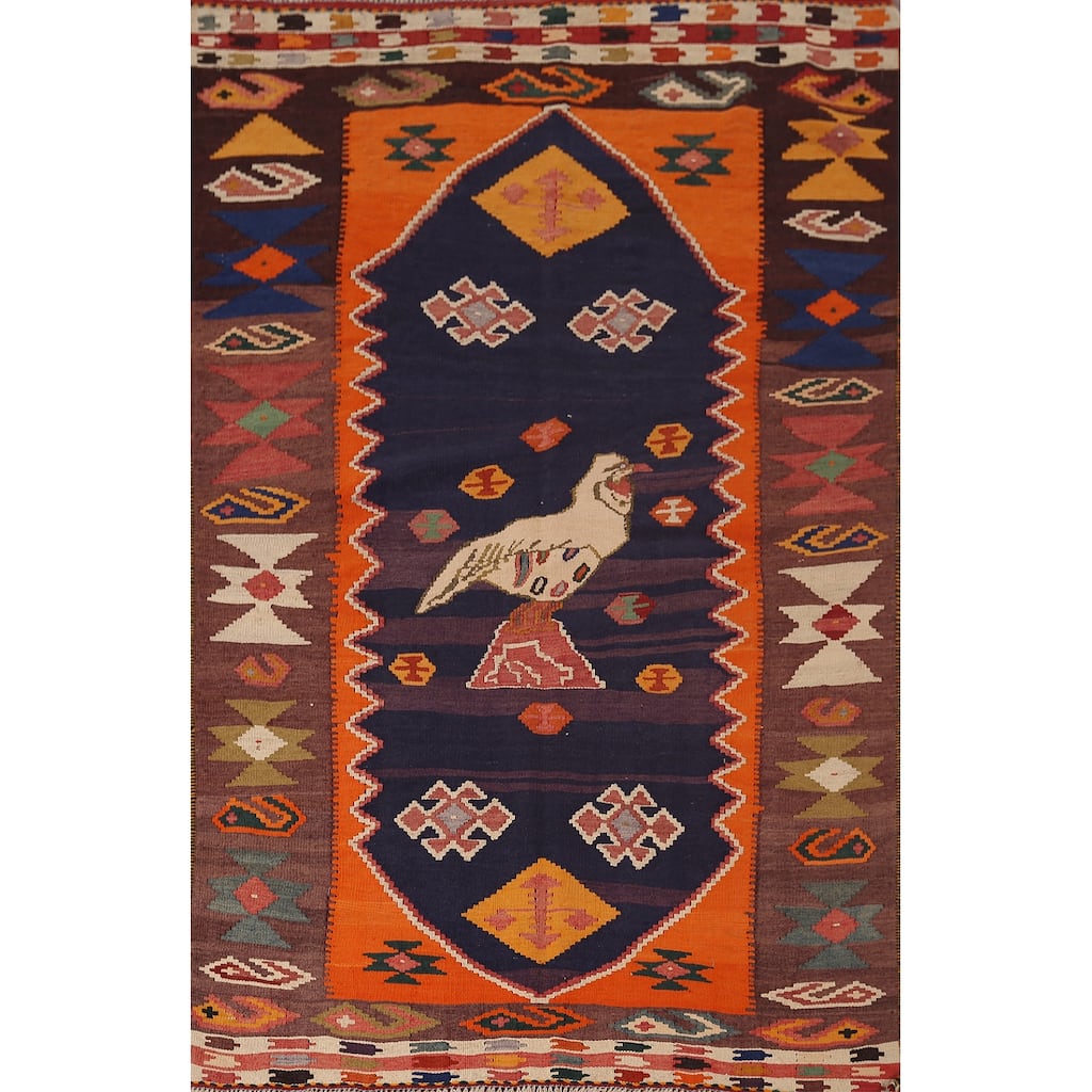 Kilim Qashqai Nomadic Persian Vintage Area Rug Flatweave Wool Carpet - 4'6"x 6'3"