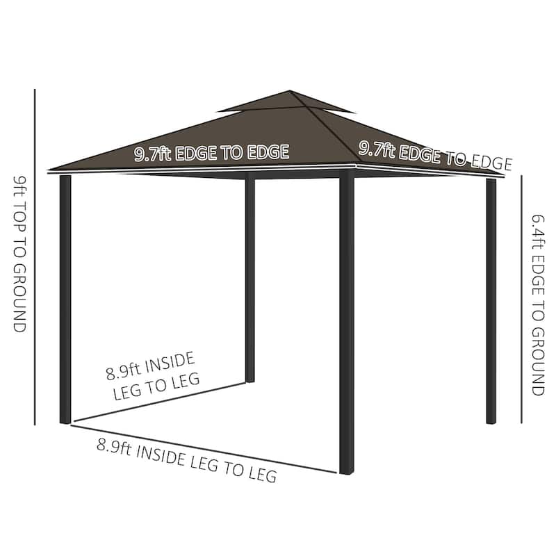 Modern Patio Gazebo Canopy Shelter with Aluminum Frame, Double Roof, Netting & Curtains,10' x 10'