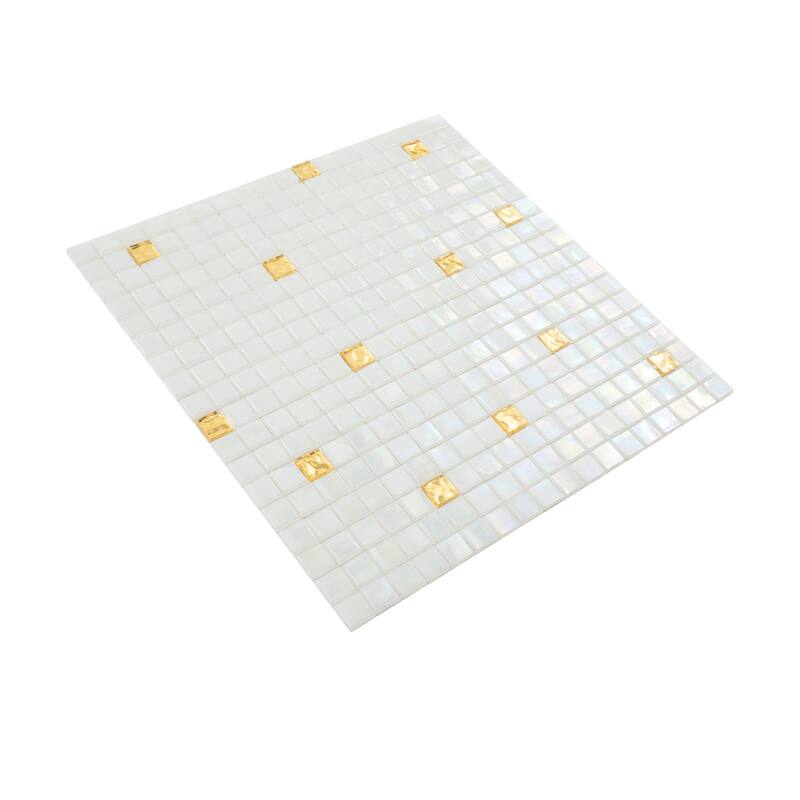 Apollo tile 12" x 12" Mingles Glossy White Gold Glass Tile (18.69 sq ft/case) - 20 Pack