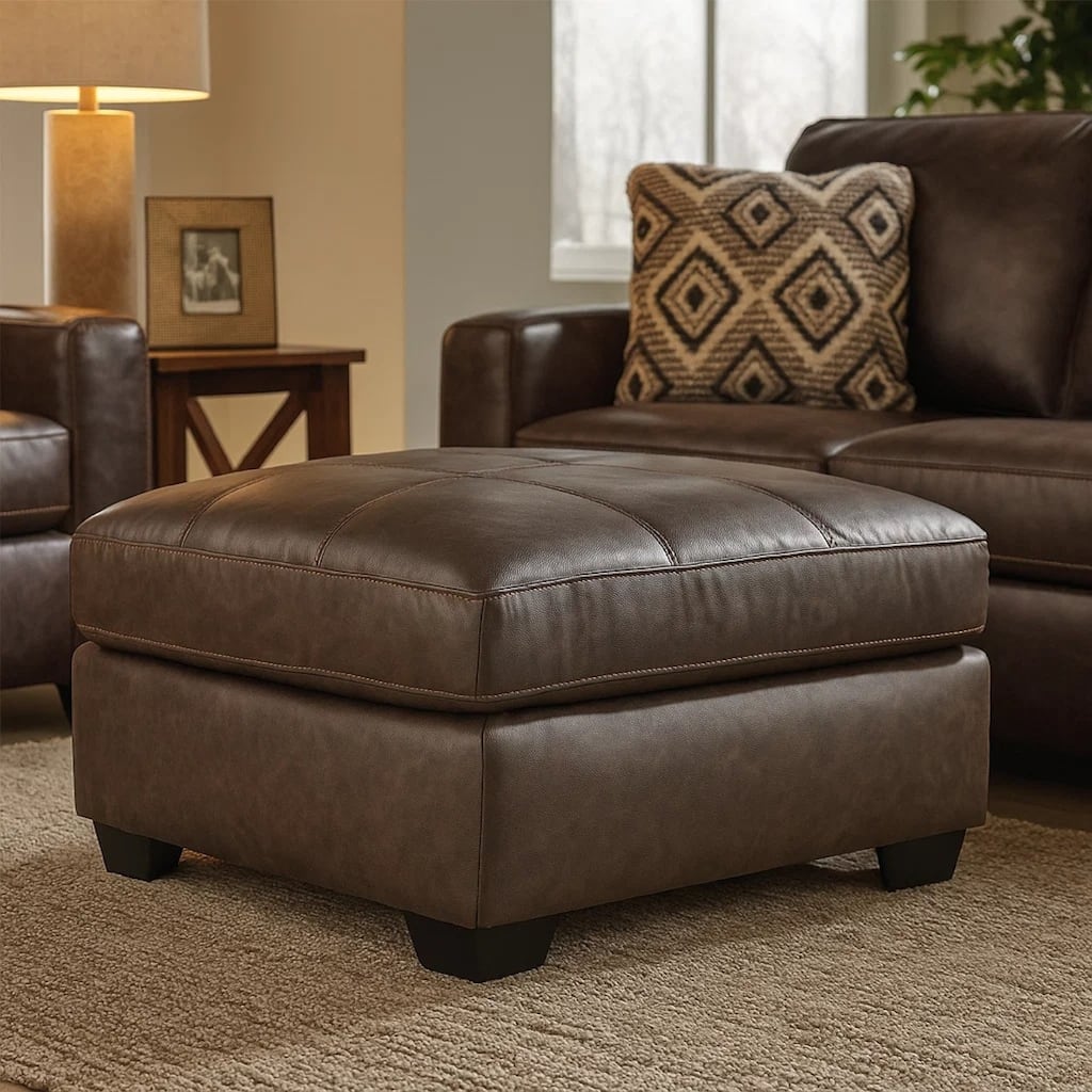 Barl Oversized Ottoman, Plush Dark Brown Faux Leather Cushion, 36 Inch