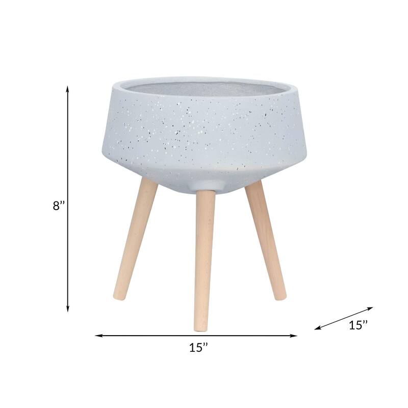 11/15" Terrazzo Planter with Wood Legs,Set of 2