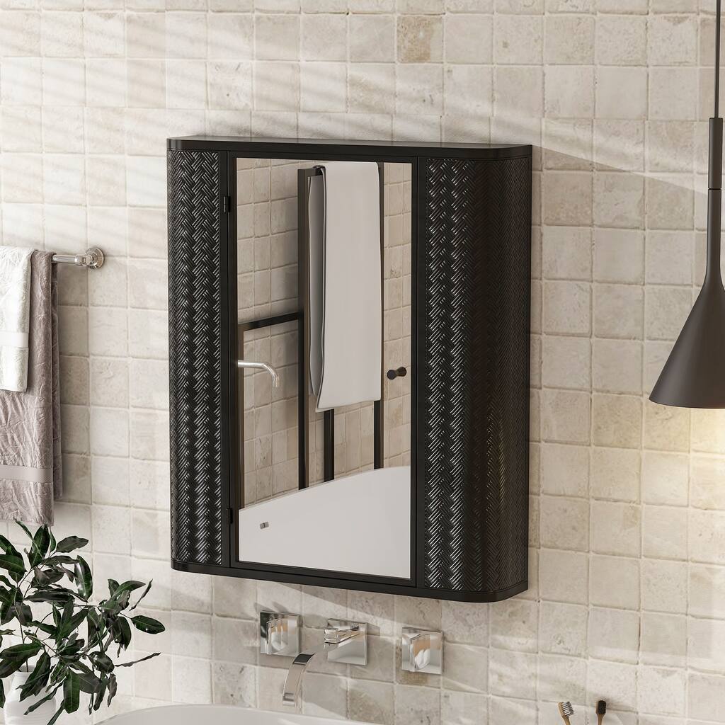 Bathroom Medicine Cabinet with Mirror Door, 23.62" Metal Wall-Mounted Storage Cabinet with 2 Shelves