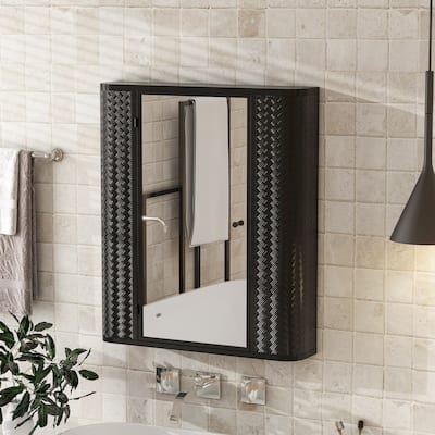 Wall-Mounted Bathroom Cabinet with Mirror, Metal Framed Mirrored Door Medicine Cabinet, 2 Inner Shelves for Storage