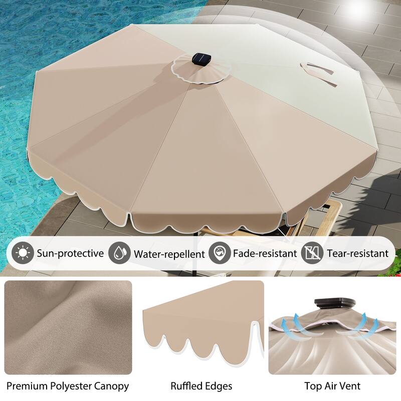 10 Feet Solar Patio Umbrella with LED Lights Push Button Tilt and Crank Handle for Backyard Deck