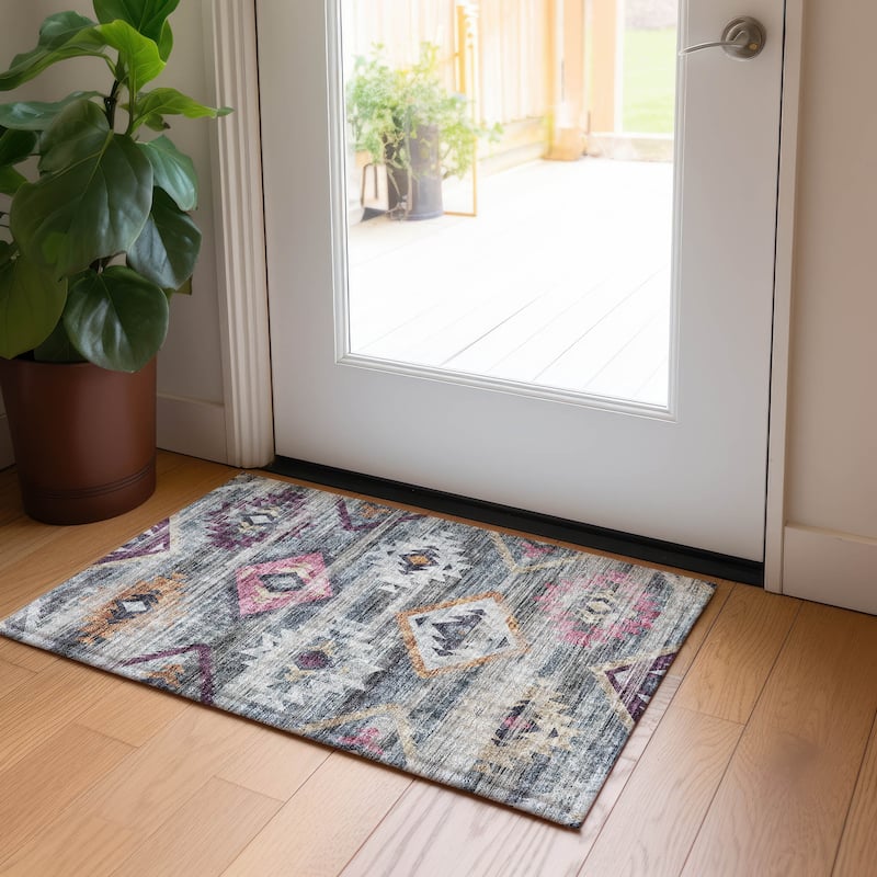 Machine Washable Indoor/ Outdoor Chantille Boho Global Rug
