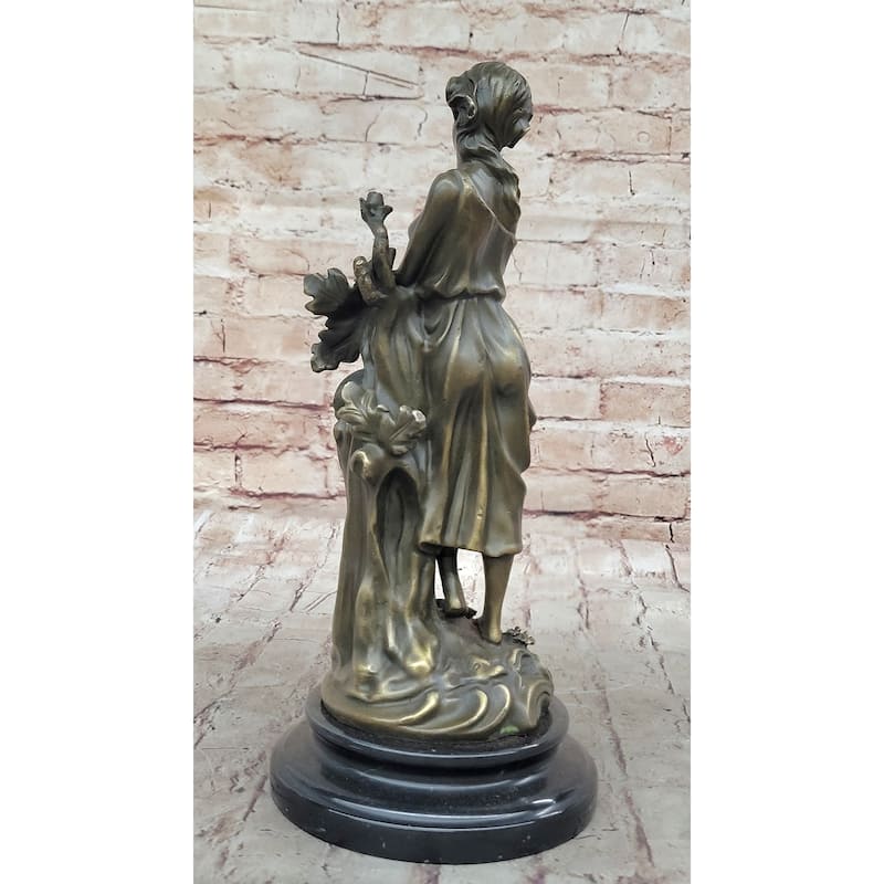 Clical Young Woman Holding Banjo Guitar Musical Instrument - Bronze Sculpture By Milo
