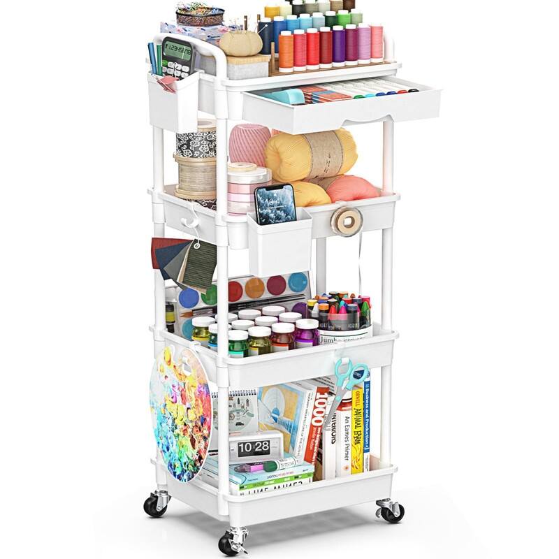 4 Tier Rolling Utility Cart with Drawer - 14.9"D x 10.6"W x 41.7"H