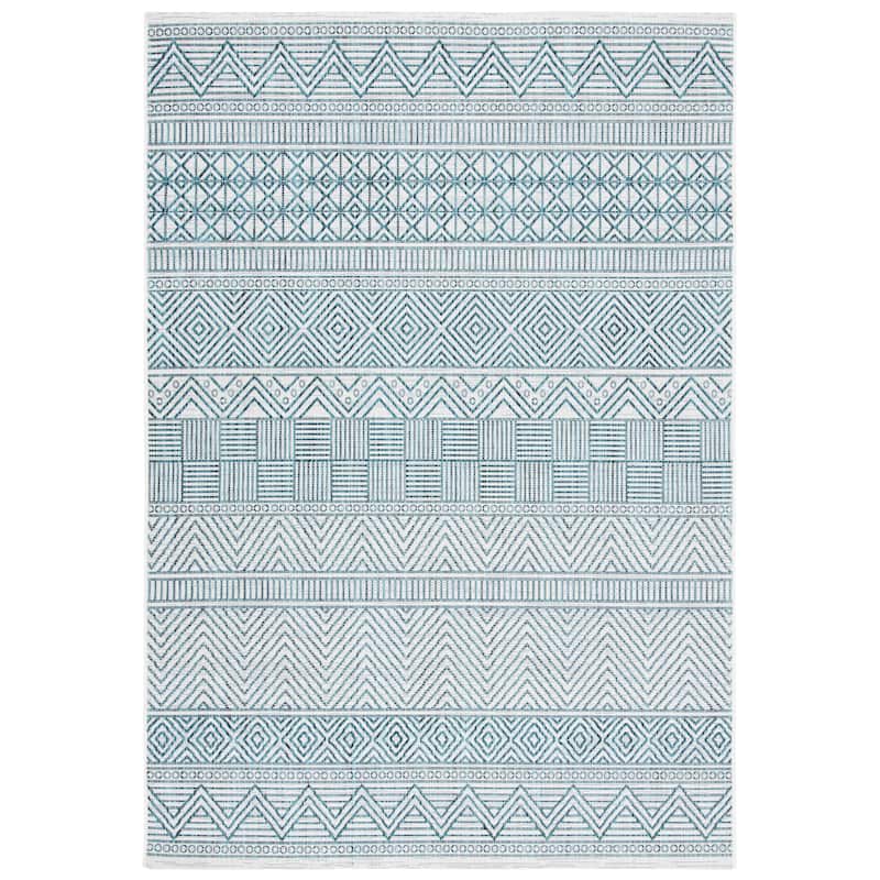 SAFAVIEH Courtyard Zorana Indoor/ Outdoor Waterproof Patio Backyard Rug - 2' x 3'7" - Ivory/Turquoise