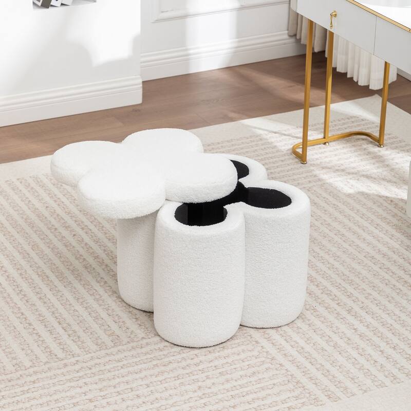 SEYNAR Modern Glam Teddy Velvet Flower Shape Storage Ottoman