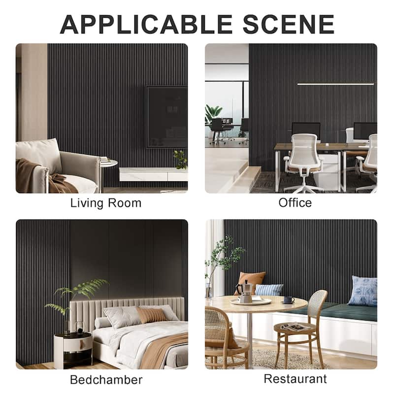 4 Packs Solid Wood Panels for Wall,Acoustic Wood Slat Wall Panels - Black