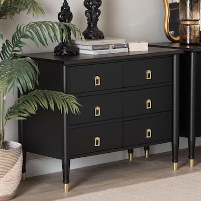 Tamra Black Wood Chest with Drawers - Bedroom Storage Unit with Metallic Accents, 6-Drawer Modern Transitional Bedroom Storage