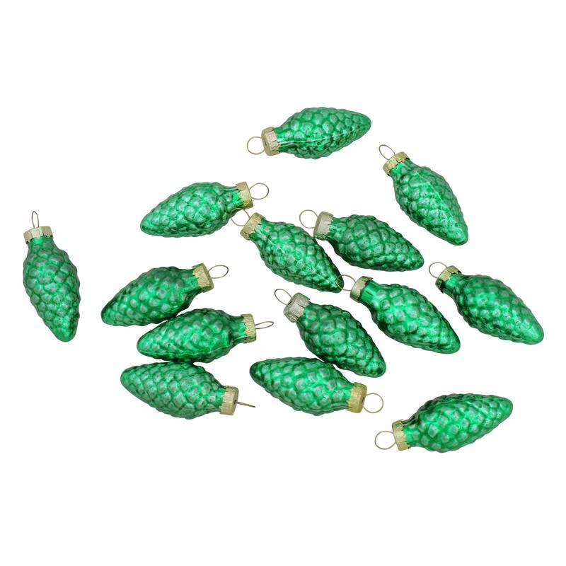 Shiny Finish Glass Christmas Pinecone Ornaments 1.75" 45mm Green 56Ct