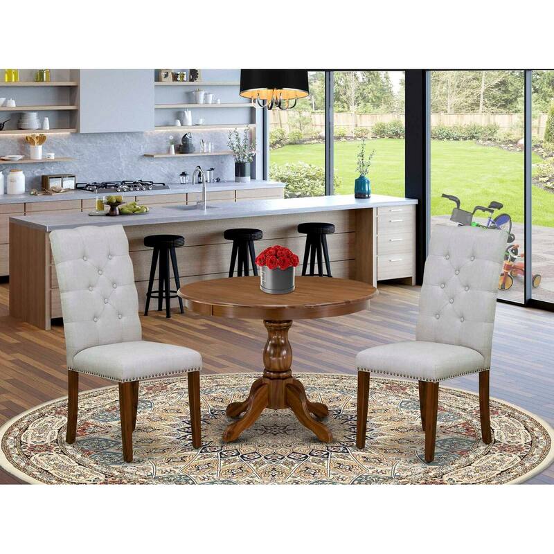 3-Piece Acacia Walnut Finish Solid Wood Top - Dining Room Set - Seats 4