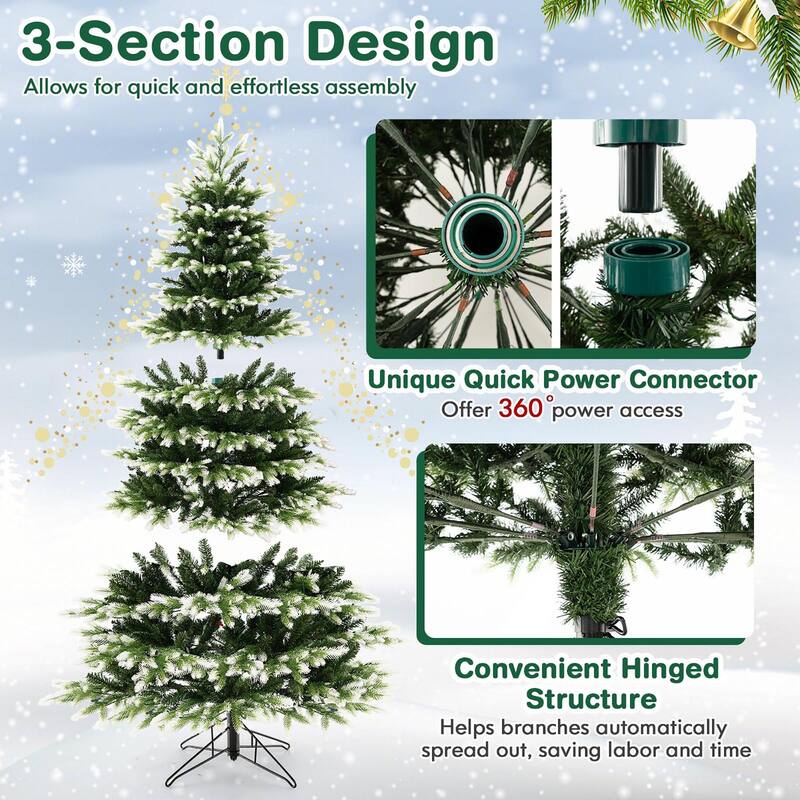 Gymax 7 FT Per-Lit Artificial Christmas Tree Hinged Xmas Tree w/ Quick
