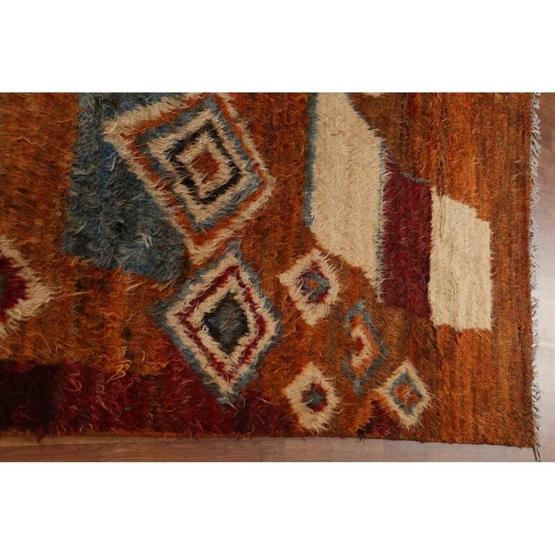 Hand Knotted Oriental 100% Wool Carpet Modern Tribal Oranges & Rust Moroccan Area Rug - 9' 11'' X 6' 8''