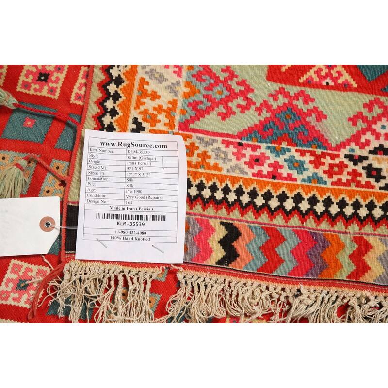 Pre-1900 Antique Vegetable Dye Kilim Persian Runner Rug - 3'2"x 17'1"