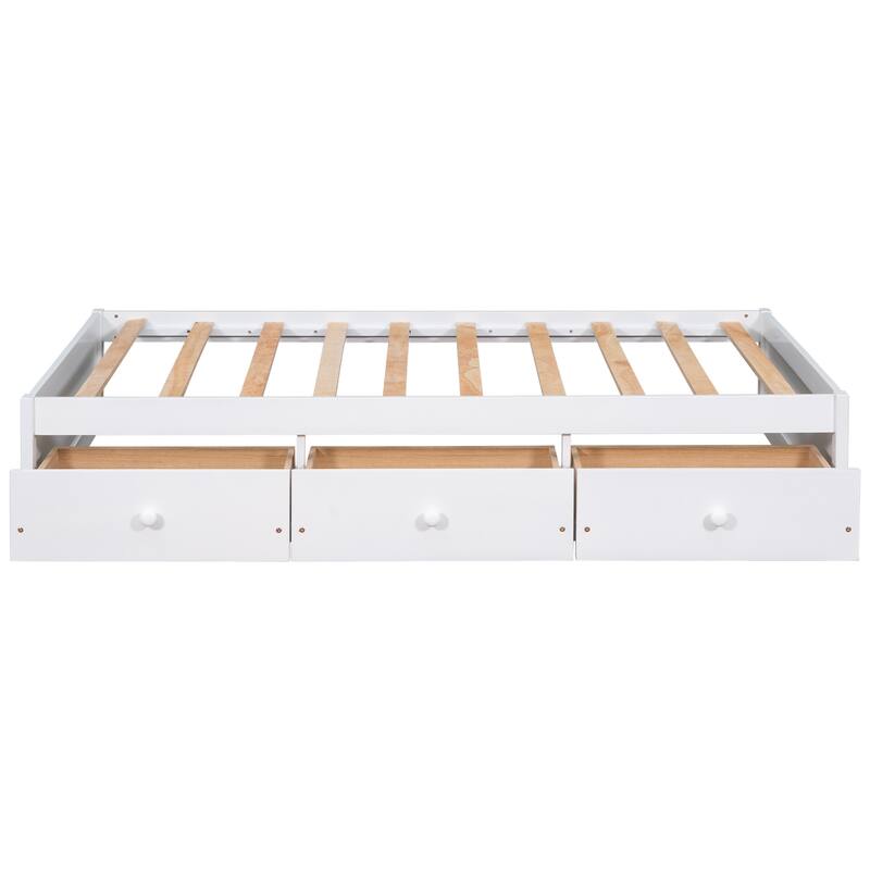 Twin Size Storage Platform Bed with 3 Drawers, Wood Slat Support, No Headboard
