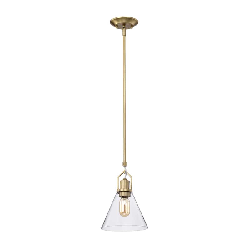 Vintage Brass 1-Light Mini Pendant with Clear Cone Glass Shade - Vintage Brass