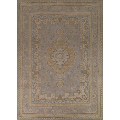 Geometric Tabriz Persian Area Rug Handmade Grey Wool Carpet - 9'3"x 12'4"