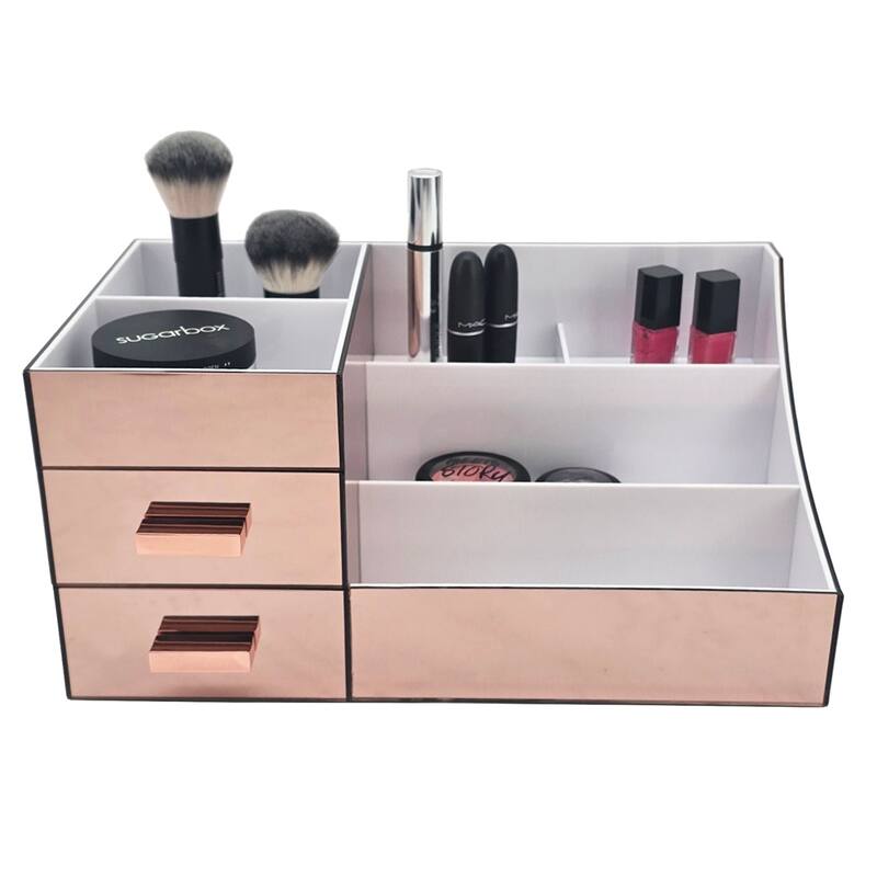 OnDisplay Cindy Tiered 2 Drawer Mirrored Acrylic Makeup/Jewelry Organizer for Bathroom Vanity/Desktop
