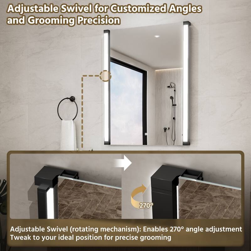 Modland 270° Adjustable LED Bathroom Mirror with Lights Stepless Dimming and Memory Function