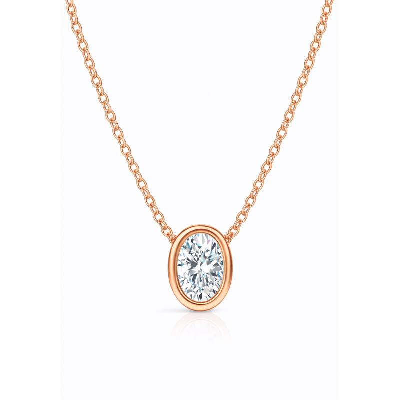 Auriya 14K Gold Lab Grown Oval Diamond Bezel Solitaire Pendant Necklace 1.00 to 5.00 ct. tw. (F-G VS) - 1.00ct. tw. - Rose