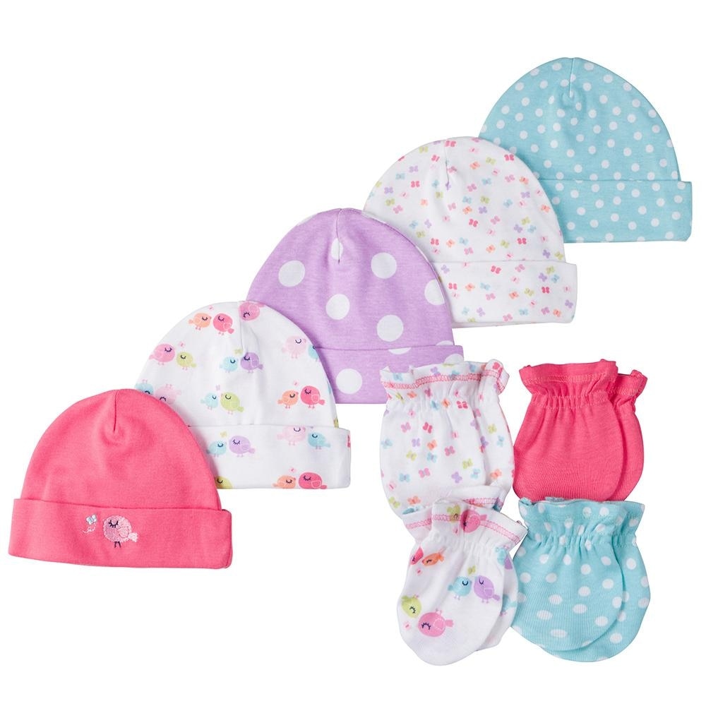 Gerber Baby Boys 9 Piece Cap 0-6M 0-3M and Mitten Bundle Safari Newborn
